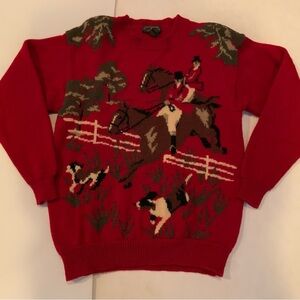 Vintage 80s 90s Charter Club Red Equestrian Knit Wool Medium Sweater